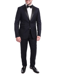 Thumbnail for Napoli TUXEDOS Napoli Slim Fit Navy Blue Check Two Button Wool Tuxedo Suit