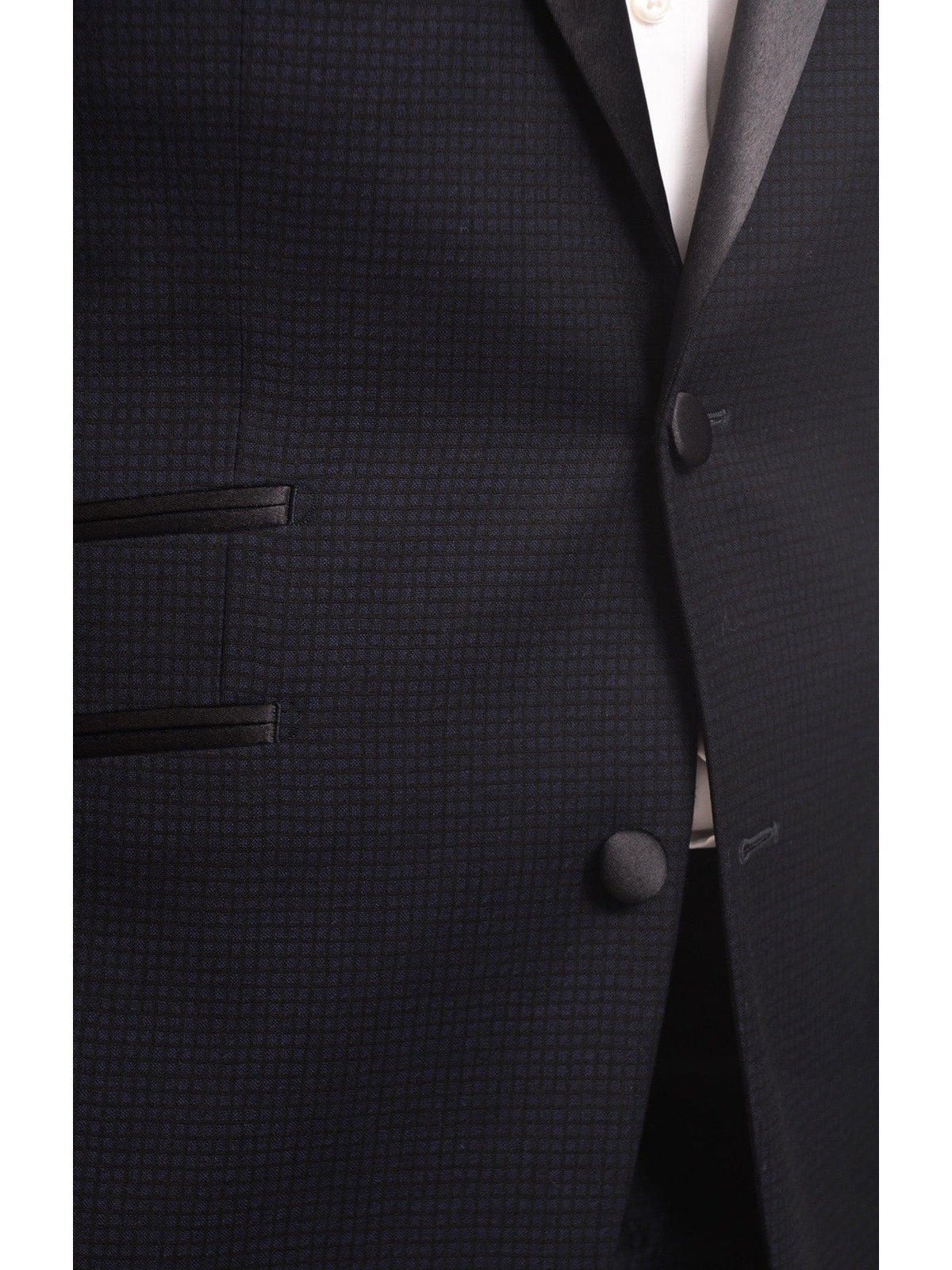 Napoli TUXEDOS Napoli Slim Fit Navy Blue Check Two Button Wool Tuxedo Suit