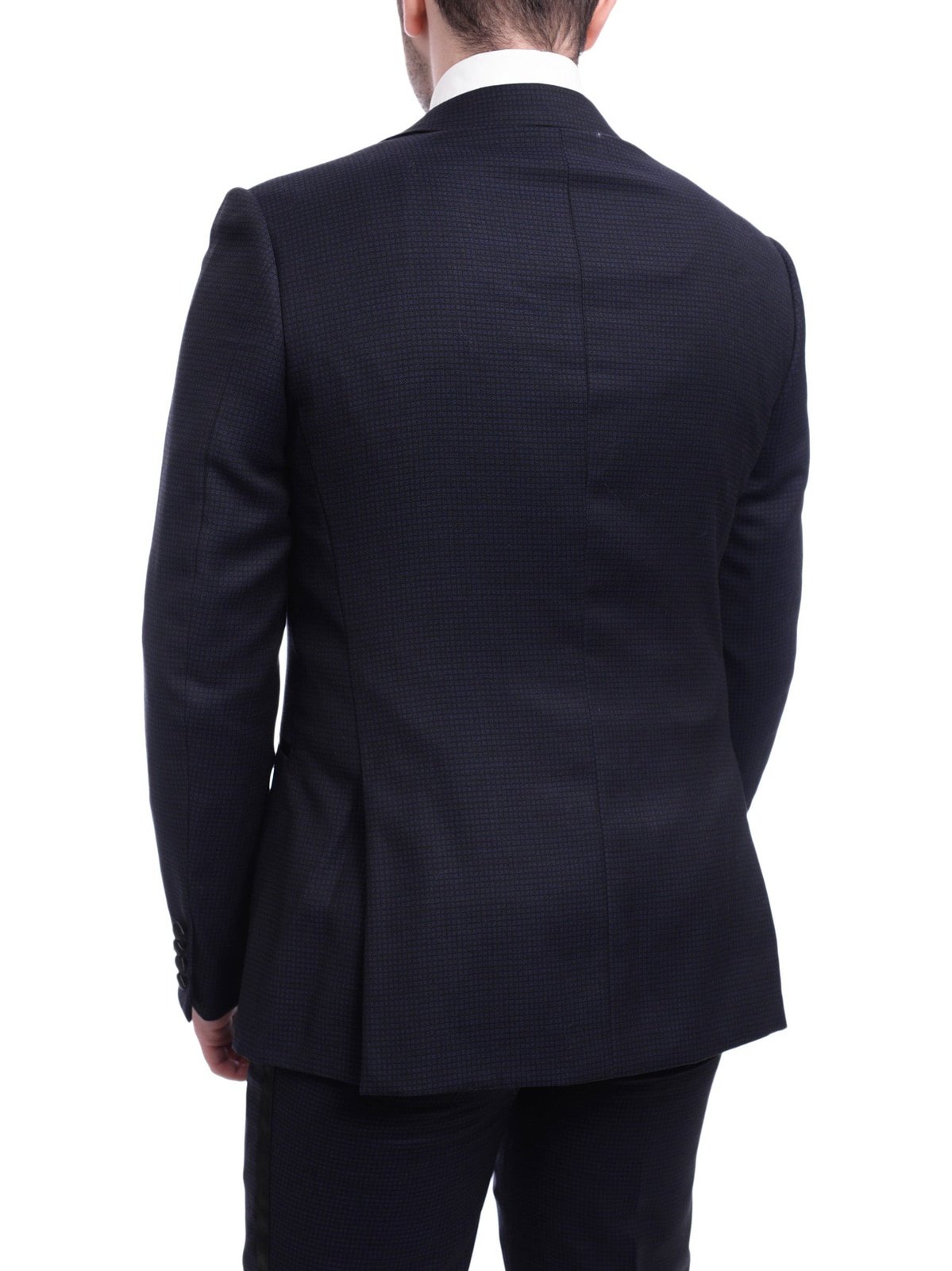 Napoli TUXEDOS Napoli Slim Fit Navy Blue Check Two Button Wool Tuxedo Suit