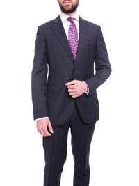 Thumbnail for Napoli TWO PIECE SUITS Men's Napoli Classic Fit Blue Windowpane Plaid Super 150s 100% Italian Wool Suit