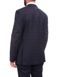 Thumbnail for Napoli TWO PIECE SUITS Men's Napoli Classic Fit Blue Windowpane Plaid Super 150s 100% Italian Wool Suit