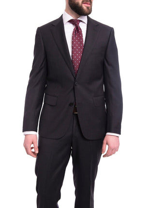 Napoli TWO PIECE SUITS Men's Napoli Classic Fit Solid Blue Two Button Half Canvassed Italian Wool Suit