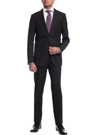 Napoli TWO PIECE SUITS Men's Napoli Slim Fit Black Textured Half Canvassed Two Button Reda Wool Suit