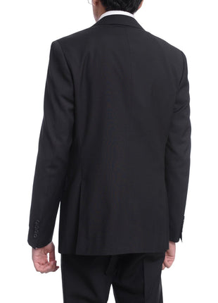 Napoli TWO PIECE SUITS Men's Napoli Slim Fit Black Textured Half Canvassed Two Button Reda Wool Suit