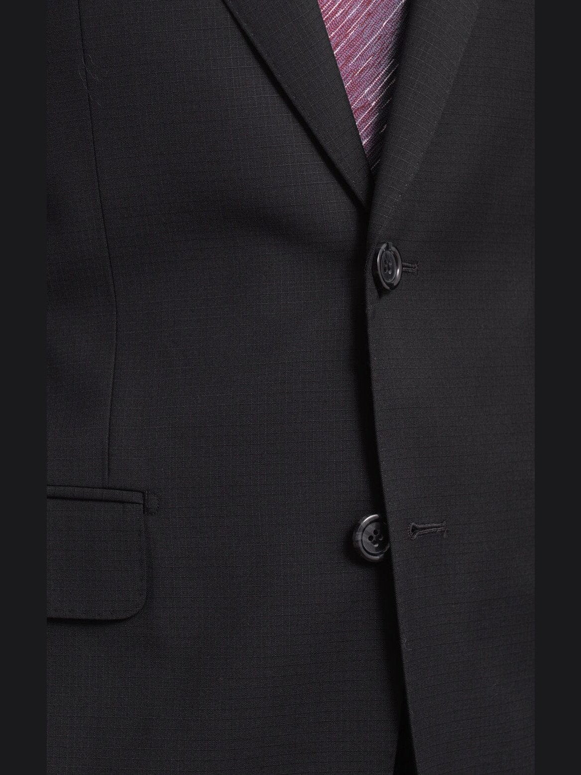 Napoli TWO PIECE SUITS Men&#39;s Napoli Slim Fit Black Textured Half Canvassed Two Button Reda Wool Suit