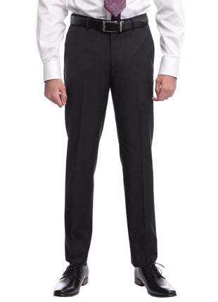 Napoli TWO PIECE SUITS Men's Napoli Slim Fit Black Textured Half Canvassed Two Button Reda Wool Suit