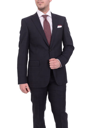 Napoli TWO PIECE SUITS Men's Napoli Slim Fit Blue Plaid Half Canvassed 2 Button Super 150s Wool Suit