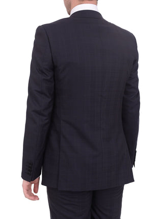 Napoli TWO PIECE SUITS Men's Napoli Slim Fit Blue Plaid Half Canvassed 2 Button Super 150s Wool Suit