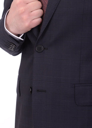 Napoli TWO PIECE SUITS Men's Napoli Slim Fit Blue Plaid Half Canvassed 2 Button Super 150s Wool Suit