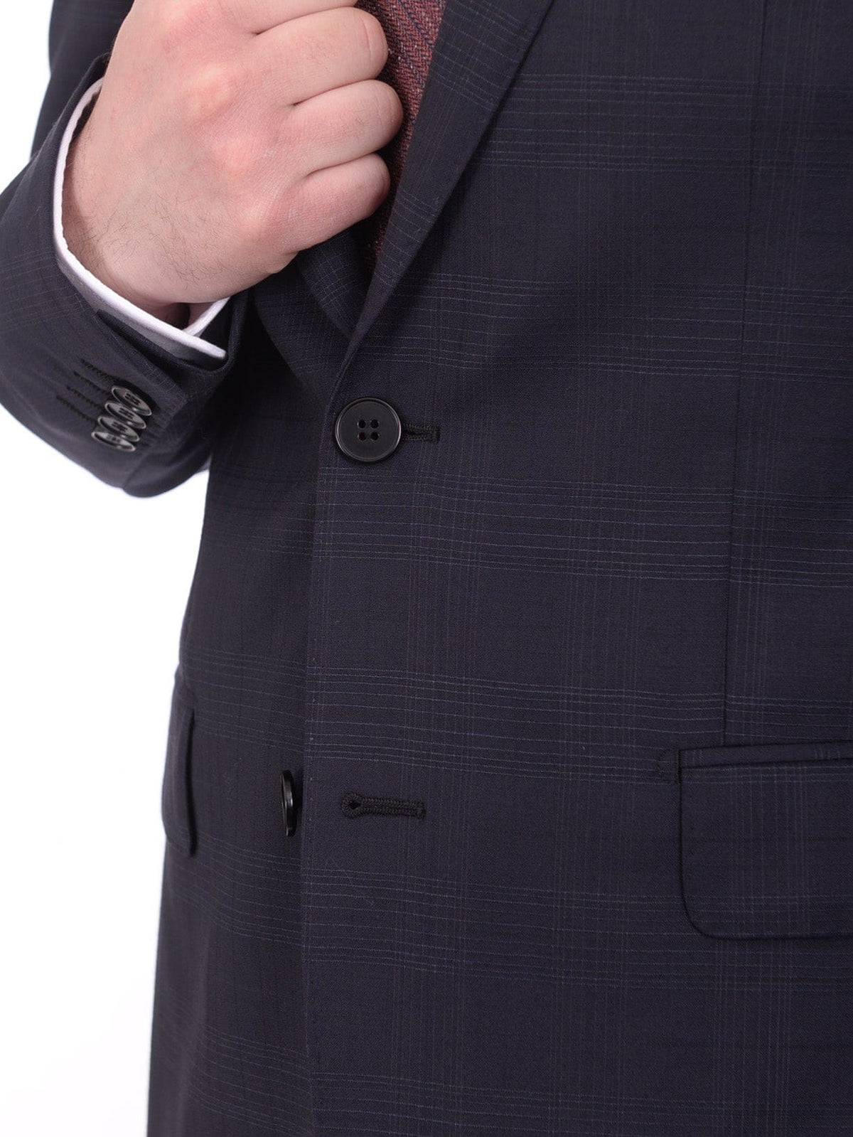 Napoli TWO PIECE SUITS Men&#39;s Napoli Slim Fit Blue Plaid Half Canvassed 2 Button Super 150s Wool Suit