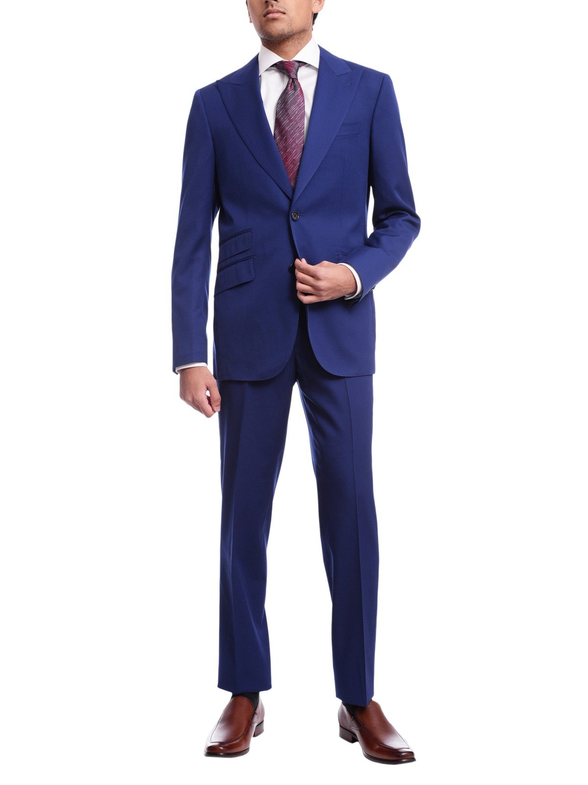Napoli TWO PIECE SUITS Men&#39;s Napoli Slim Fit Solid Royal Blue Half Canvassed Two Button Reda Wool Suit