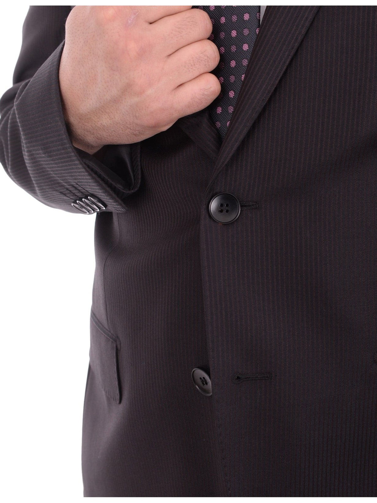 Napoli TWO PIECE SUITS Mens Napoli Black Pinstriped Half Canvassed Tallia Delfino Wool Suit