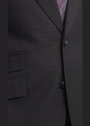 Napoli TWO PIECE SUITS Mens Napoli Slim Fit Black Textured Check Half Canvassed 2 Button Reda Wool Suit