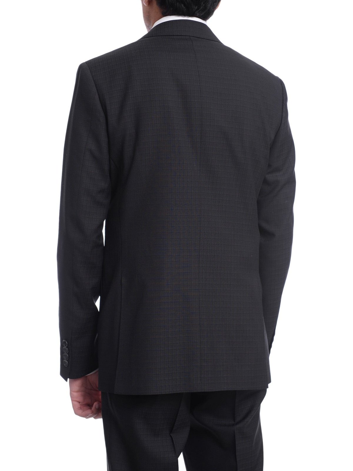Napoli TWO PIECE SUITS Mens Napoli Slim Fit Black Textured Check Half Canvassed 2 Button Reda Wool Suit