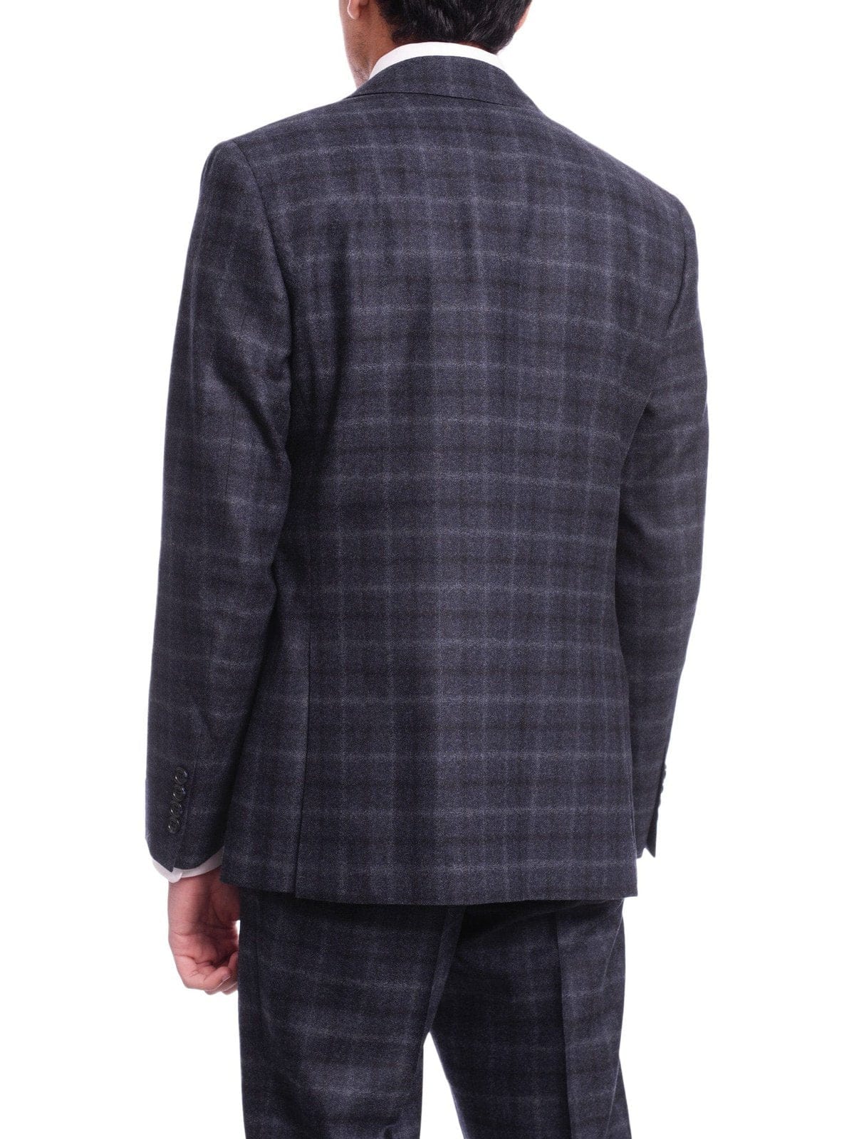 Napoli TWO PIECE SUITS Mens Napoli Slim Fit Blue Plaid Half Canvassed Flannel Reda Wool Suit