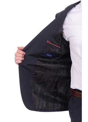 Napoli TWO PIECE SUITS Mens Napoli Slim Fit Blue Textured Half Canvassed Marzotto Wool Suit