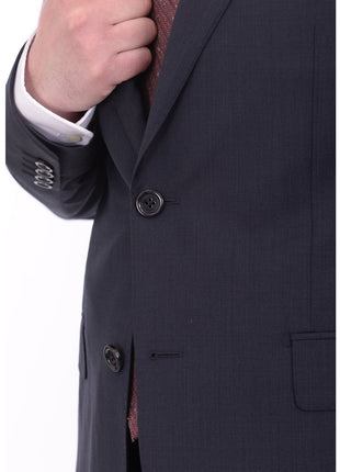 Napoli TWO PIECE SUITS Mens Napoli Slim Fit Blue Textured Half Canvassed Marzotto Wool Suit