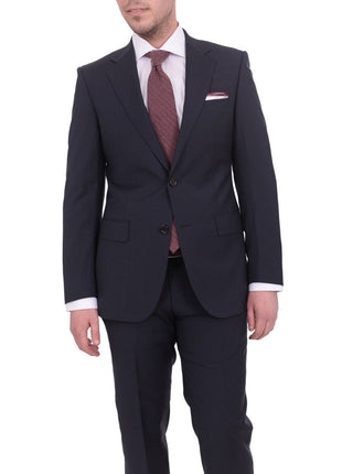 Napoli TWO PIECE SUITS Mens Napoli Slim Fit Blue Textured Half Canvassed Marzotto Wool Suit