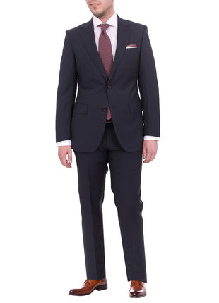 Napoli TWO PIECE SUITS Mens Napoli Slim Fit Blue Textured Half Canvassed Marzotto Wool Suit