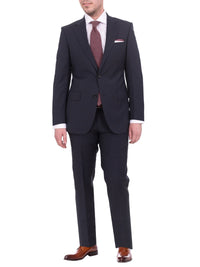 Thumbnail for Napoli TWO PIECE SUITS Mens Napoli Slim Fit Blue Textured Half Canvassed Marzotto Wool Suit