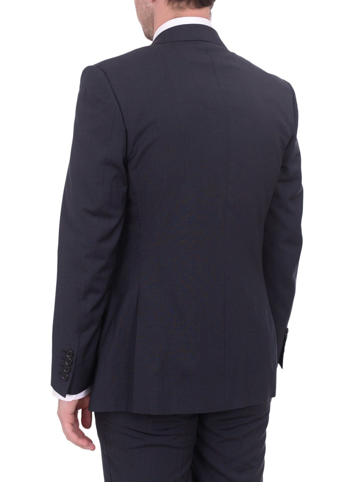 Napoli TWO PIECE SUITS Mens Napoli Slim Fit Blue Textured Half Canvassed Marzotto Wool Suit