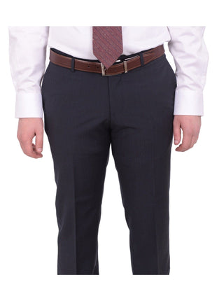 Napoli TWO PIECE SUITS Mens Napoli Slim Fit Blue Textured Half Canvassed Marzotto Wool Suit