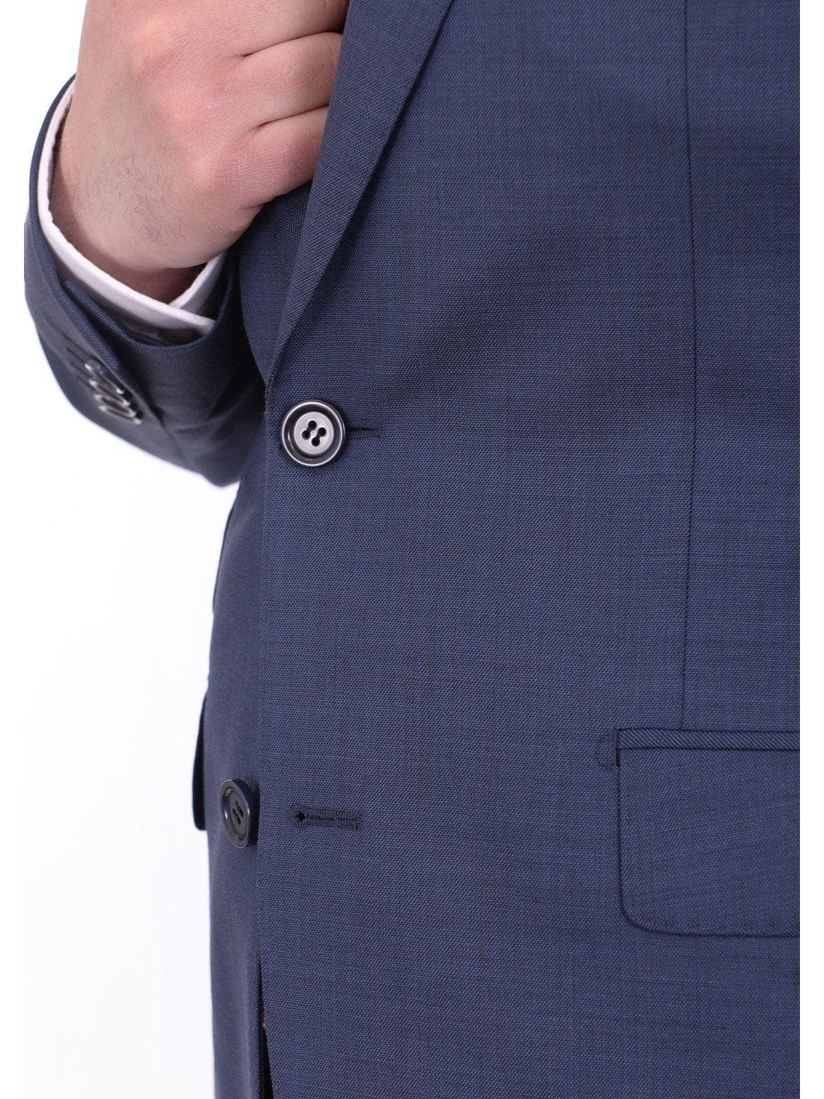 Napoli TWO PIECE SUITS Mens Napoli Slim Fit Blue Textured Two Button Half Canvassed Marzotto Wool Suit