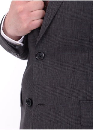Napoli TWO PIECE SUITS Mens Napoli Slim Fit Gray Glen Plaid Half Canvassed Marzotto Wool Suit
