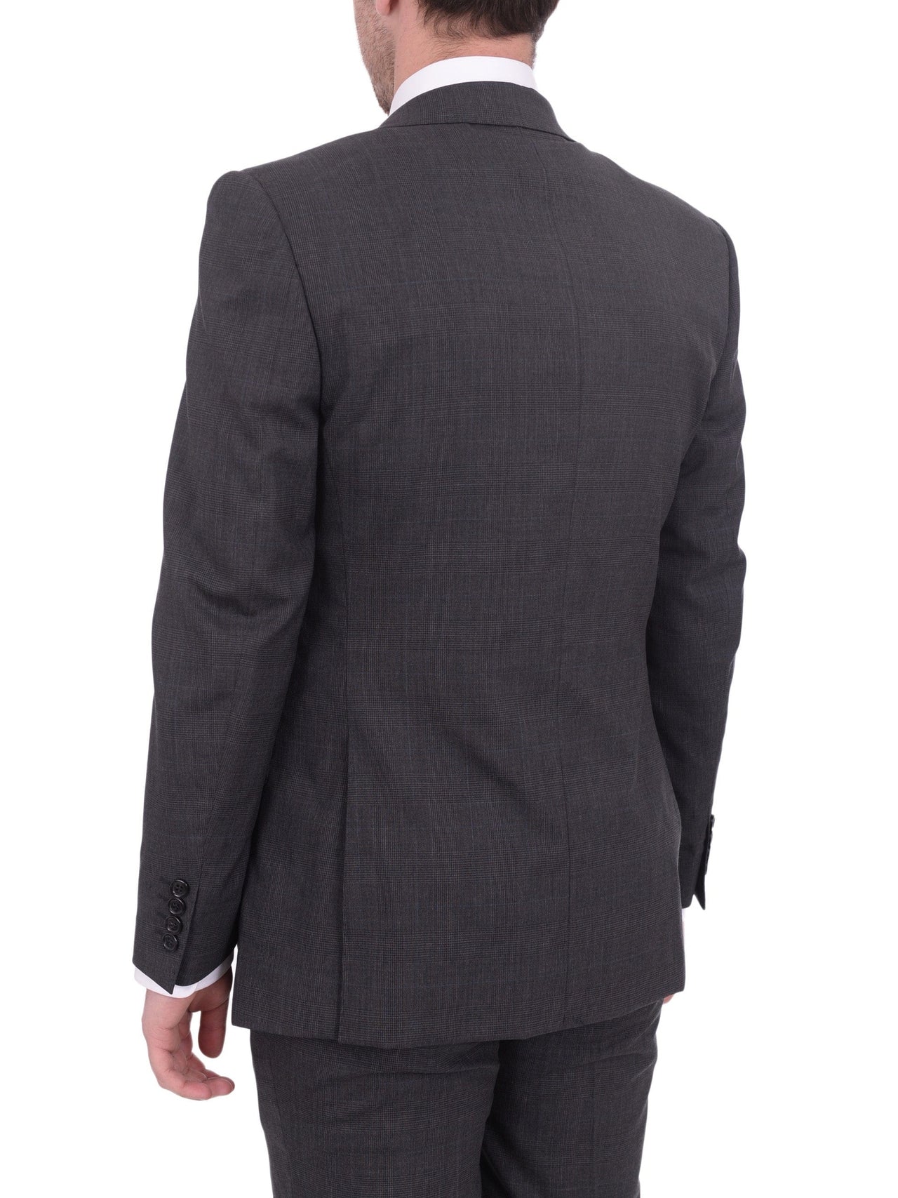 Napoli TWO PIECE SUITS Mens Napoli Slim Fit Gray Glen Plaid Half Canvassed Marzotto Wool Suit