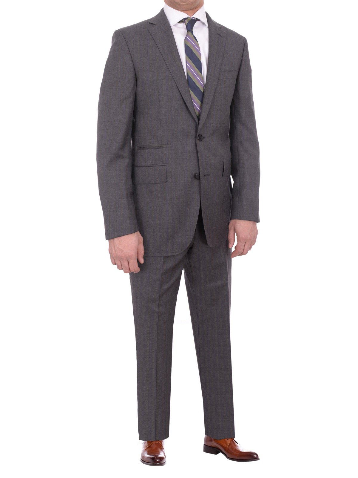 Napoli TWO PIECE SUITS Mens Napoli Slim Fit Heather Gray Half Canvassed Wool Suit Ticket Pocket