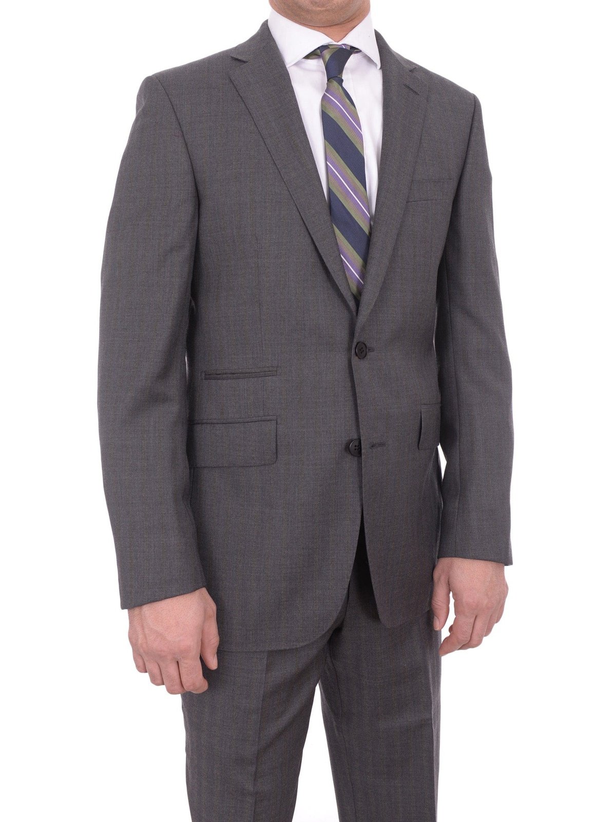 Napoli TWO PIECE SUITS Mens Napoli Slim Fit Heather Gray Half Canvassed Wool Suit Ticket Pocket