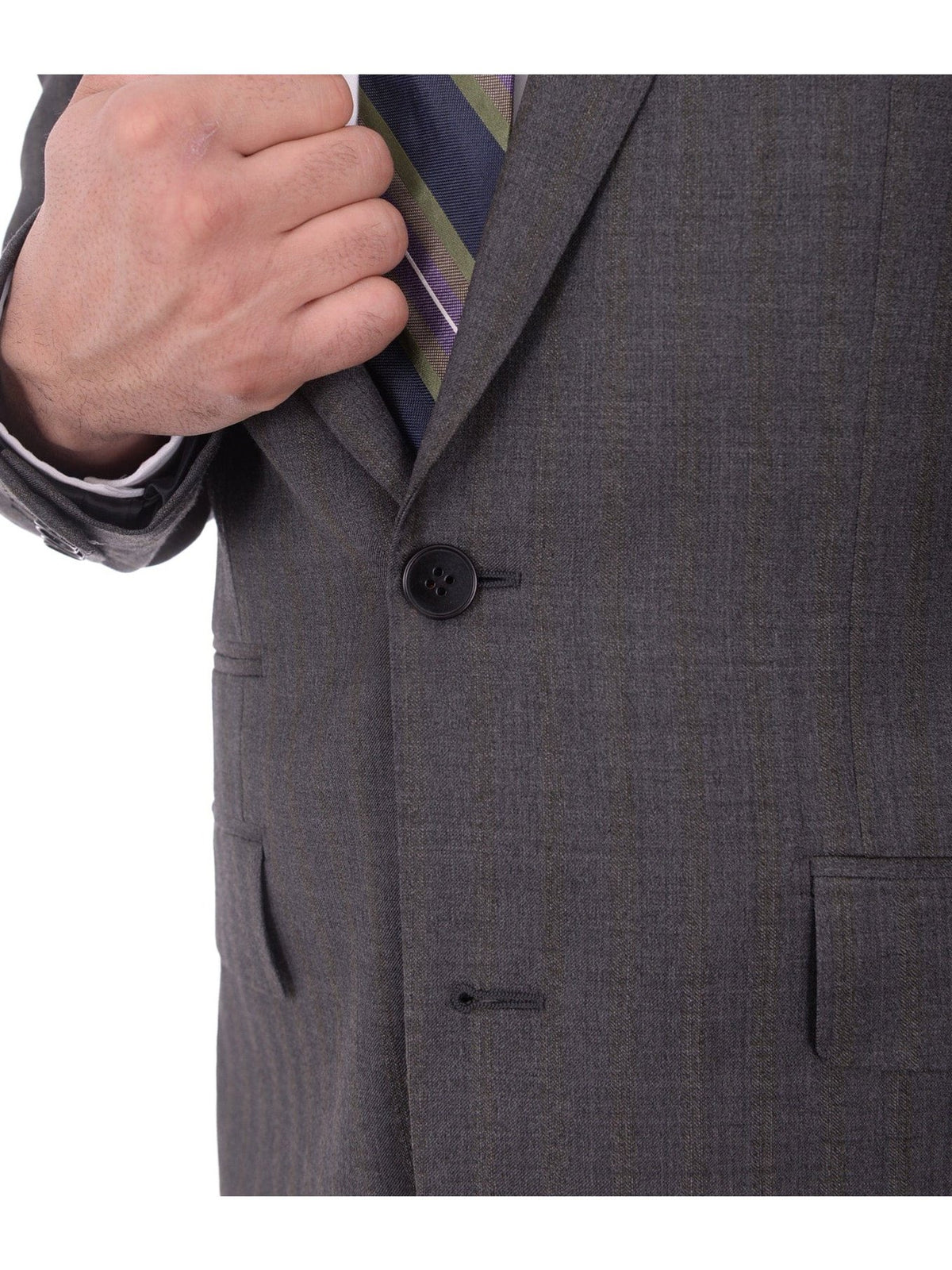 Napoli TWO PIECE SUITS Mens Napoli Slim Fit Heather Gray Half Canvassed Wool Suit Ticket Pocket