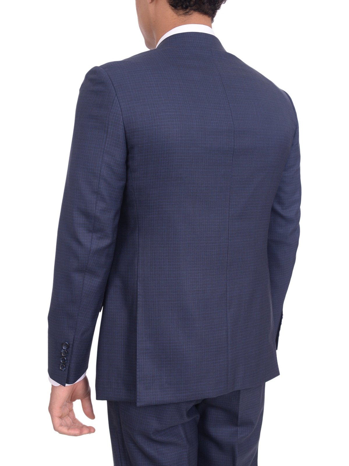 Napoli TWO PIECE SUITS Mens Napoli Slim Fit Navy Blue Check Half Canvassed Super 150s Wool Suit