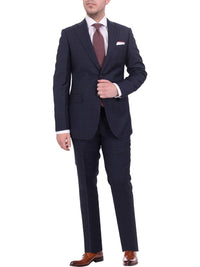 Thumbnail for Napoli TWO PIECE SUITS Mens Napoli Slim Fit Navy Blue Plaid Half Canvassed Super 150s Wool Suit