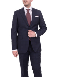 Thumbnail for Napoli TWO PIECE SUITS Mens Napoli Slim Fit Navy Blue Plaid Half Canvassed Super 150s Wool Suit
