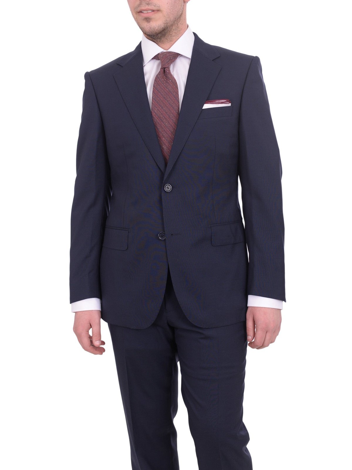 Napoli TWO PIECE SUITS Mens Napoli Slim Fit Solid Blue Half Canvassed Marzotto Wool Suit
