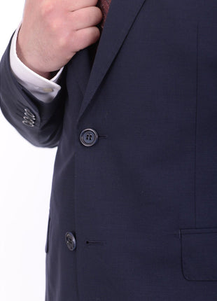 Napoli TWO PIECE SUITS Mens Napoli Slim Fit Solid Blue Half Canvassed Marzotto Wool Suit