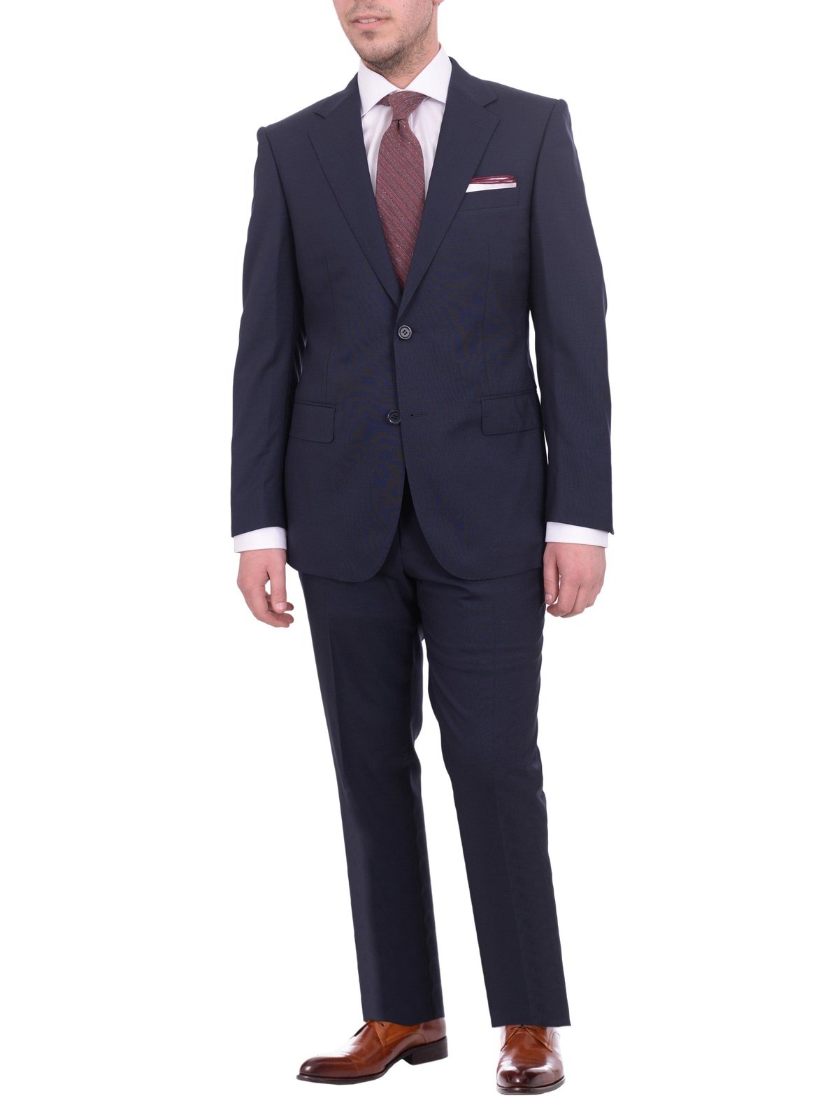 Napoli TWO PIECE SUITS Mens Napoli Slim Fit Solid Blue Half Canvassed Marzotto Wool Suit