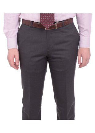 Napoli TWO PIECE SUITS Mens Napoli Slim Fit Solid Gray Half Canvassed Super 150s Italian Wool Suit