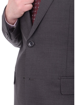 Napoli TWO PIECE SUITS Mens Napoli Slim Fit Solid Gray Half Canvassed Super 150s Italian Wool Suit