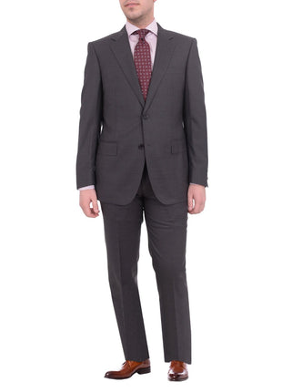 Napoli TWO PIECE SUITS Mens Napoli Slim Fit Solid Gray Half Canvassed Super 150s Italian Wool Suit