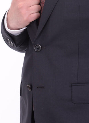 Napoli TWO PIECE SUITS Mens Napoli Slim Fit Solid Navy Blue Half Canvassed Marzotto Wool Suit