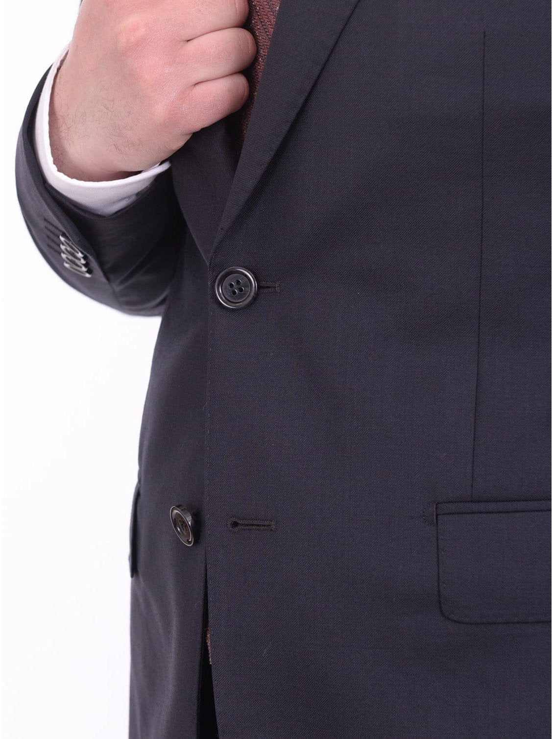 Napoli TWO PIECE SUITS Mens Napoli Slim Fit Solid Navy Blue Half Canvassed Marzotto Wool Suit