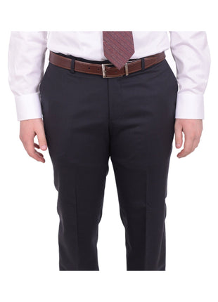 Napoli TWO PIECE SUITS Mens Napoli Slim Fit Solid Navy Blue Half Canvassed Marzotto Wool Suit