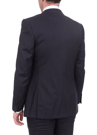 Napoli TWO PIECE SUITS Mens Napoli Slim Fit Solid Navy Blue Half Canvassed Marzotto Wool Suit