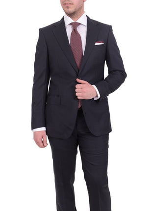 Napoli TWO PIECE SUITS Mens Napoli Slim Fit Solid Navy Blue Half Canvassed Marzotto Wool Suit