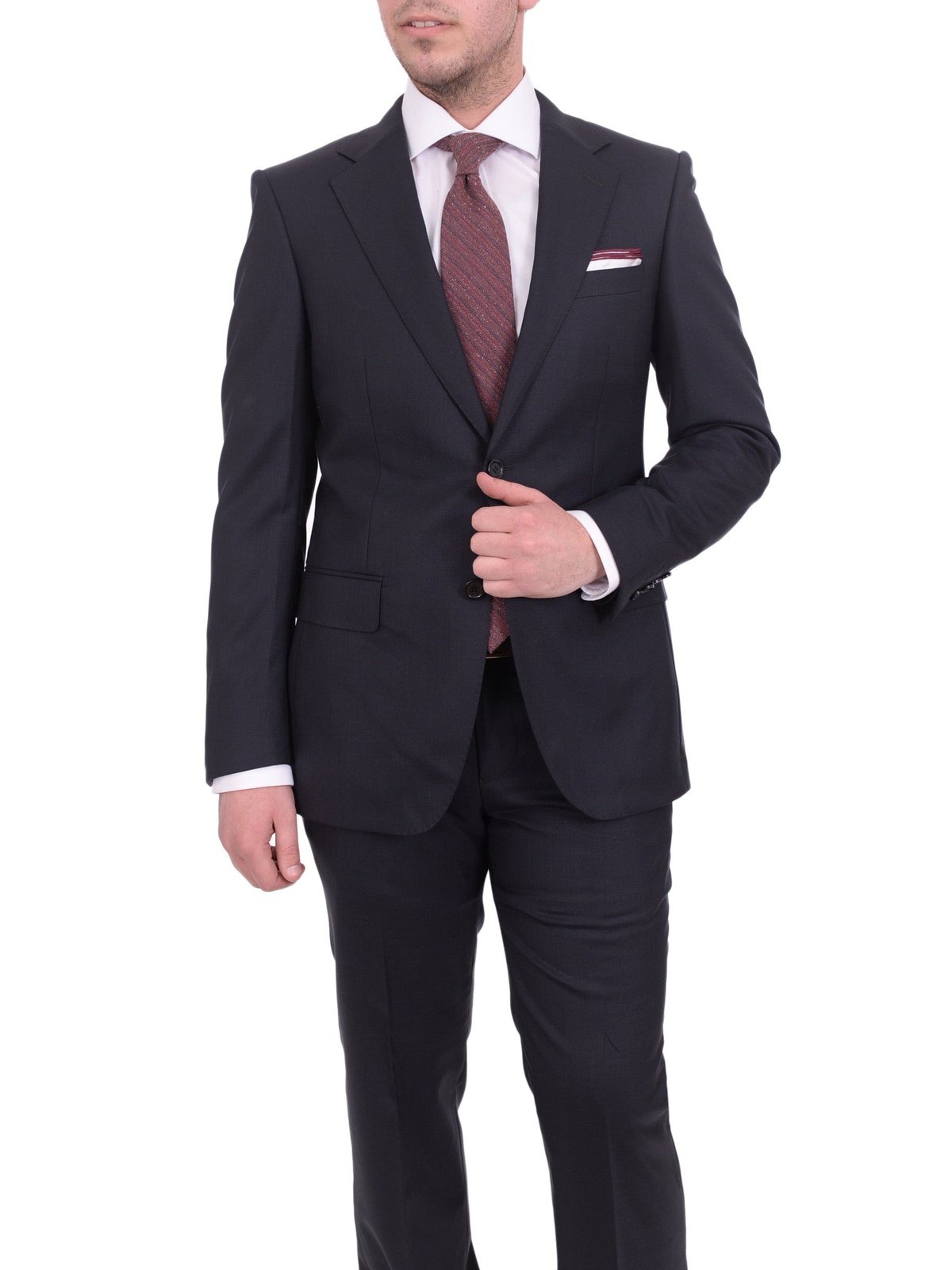 Napoli TWO PIECE SUITS Mens Napoli Slim Fit Solid Navy Blue Half Canvassed Marzotto Wool Suit