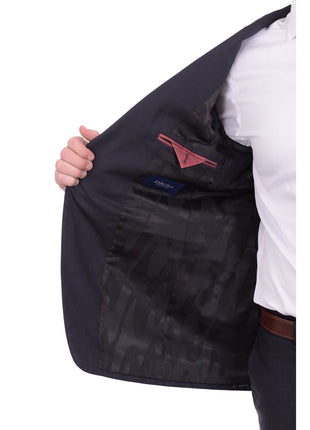 Napoli TWO PIECE SUITS Mens Napoli Slim Fit Solid Navy Blue Half Canvassed Marzotto Wool Suit