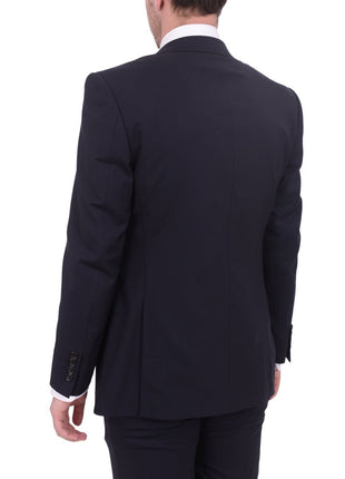Napoli TWO PIECE SUITS Mens Napoli Slim Fit Solid Navy Blue Half Canvassed Marzotto Wool Suit