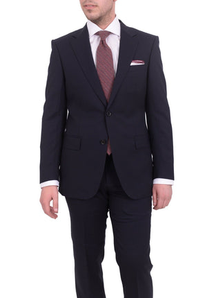 Napoli TWO PIECE SUITS Mens Napoli Slim Fit Solid Navy Blue Half Canvassed Marzotto Wool Suit